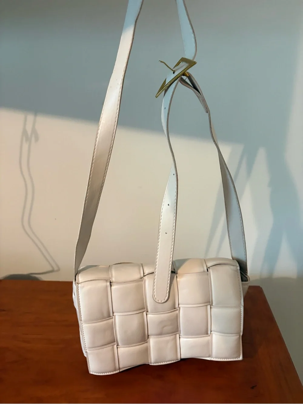Cream woven padded shoulder bag quiet luxury minimalist purse